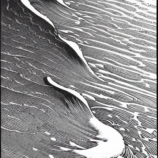 Image similar to ocean swells by Moebius, black and white