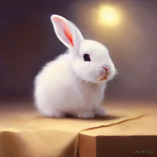 Image similar to cute white dwarf rabbit, 4 k oil on linen by wlop, artgerm, andrei riabovitchev, nuri iyem, james gurney, james jean, greg rutkowski, highly detailed, soft lighting 8 k resolution