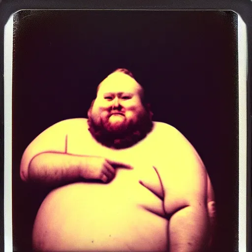 Image similar to color polaroid portrait of a fat man as taken by andy warhol. photography, instant photography, color accurate, photographer, film, integral print