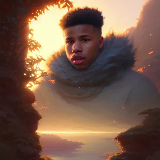 Image similar to highly detailed portrait of saquon barkley, unreal engine, fantasy art by greg rutkowski, loish, rhads, ferdinand knab, makoto shinkai and lois van baarle, ilya kuvshinov, rossdraws, tom bagshaw, global illumination, radiant light, detailed and intricate environment h 6 0 4