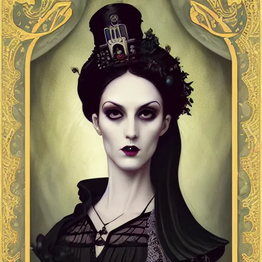 Prompt: lofi goth victorian portrait of lady dimitrescu, digital art, Pixar style, by Tristan Eaton Stanley Artgerm and Tom Bagshaw.