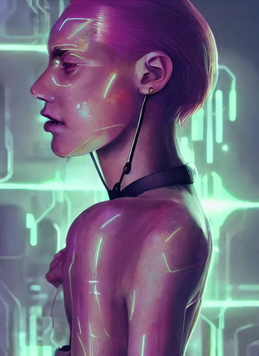 Prompt: a sensual caucasian female humanoid with freckles, cyber neon lighting, futurism, intricate futuristic jewelry accessories, cyberpunk high fashion, profile posing, hyper photorealistic, crispy quality, digital photography, trending in artstation, trending in pinterest, cinematic, 4 k ultra hd, art by pascal blanche, art by greg rutkowski,