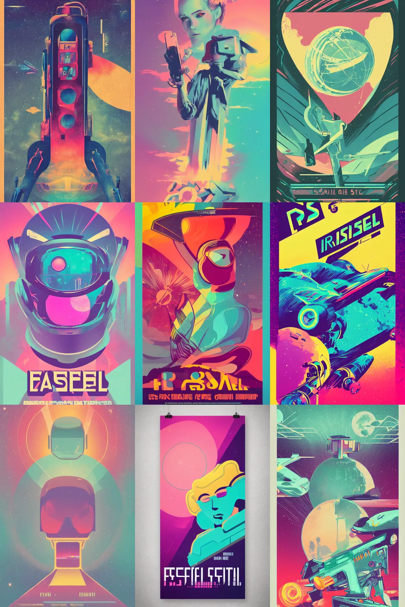 Prompt: colorful pastel retro scifi poster