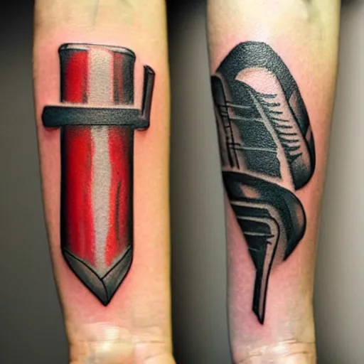 Image similar to tattoo of a small abstract hatchet on the forearm