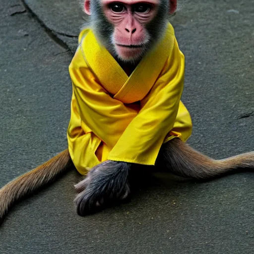 Image similar to a monkey wearing a yellow kimono, 8 k