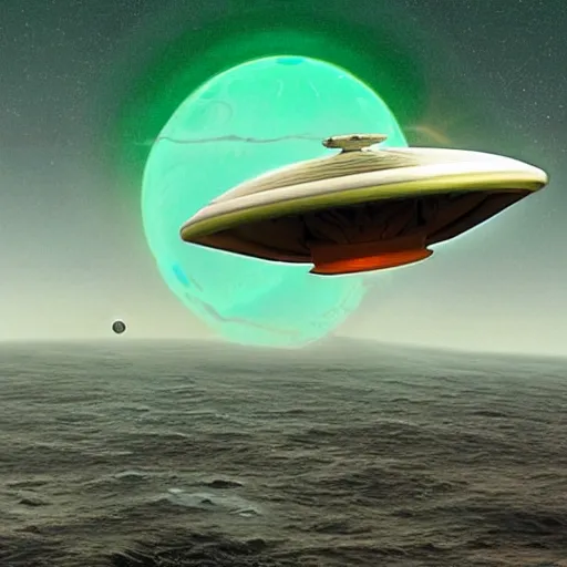 Image similar to alien tic - tac ship flying over the martian ocean