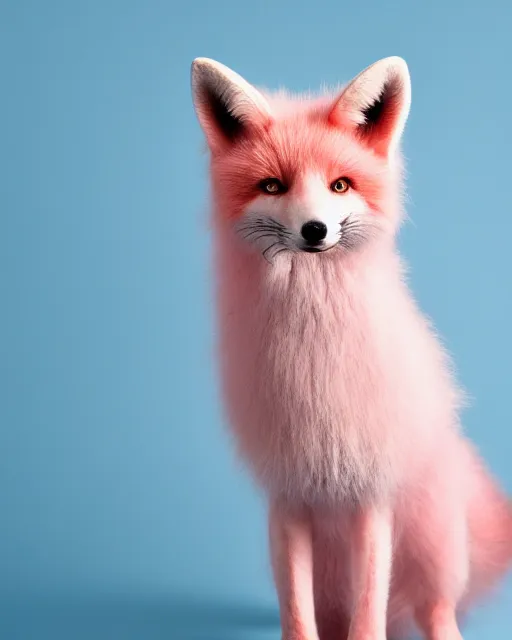 Image similar to pink fluffy fox, portrait, blue background, 8 k, 8 5 mm f 1. 8