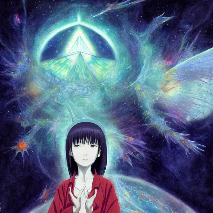 Image similar to Close up Iwakura Lain, epcot, inside a space station, eye of providence, Beksinski Finnian vivid Wojtek William to eye, Rei Ayanami, Ruan Jia, detailed full body portrait of elegant king of the elves unseelie fairy, evening formal robes, digital illustration, Howl's Moving Castle, tranquil divine observer Nymph by ismail inceoglu nicola samori dragan bibin hans thoma greg rutkowski Alexandros Pyromallis Nekro Rene Margitte illustrated, official anime key media, hellscape, mind character, Environmental occlusion theme Jia, a William mans character, Artstation station female hyperdetailed with , rei ayanami