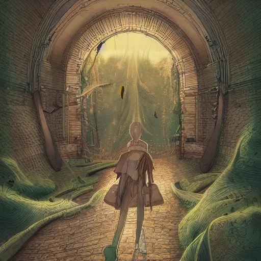 Image similar to highly detailed, digital illustration, Kino’s Journey, muted colors