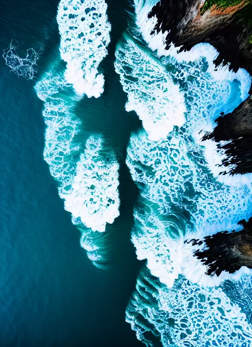 Image similar to a view of the ocean from a cliff, a tilt shift photo by liam wong, unsplash, naturalism, cinematic view, terragen, shot on 7 0 mm