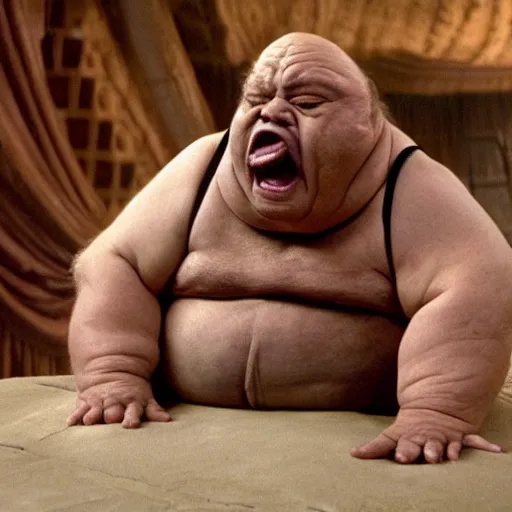 Prompt: danny devito as jabba the hutt in star wars, 8k resolution, full HD, cinematic lighting, award winning, anatomically correct