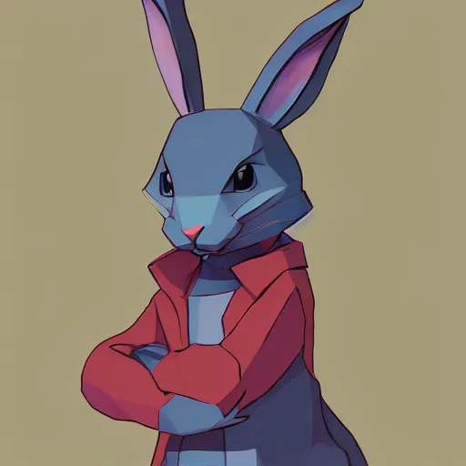 Image similar to aesthetic rabbit fursona portrait, commission of a anthropomorphic rabbit on fire, fursona wearing stylish clothes, winter armosphere, pastel simple art, low poly