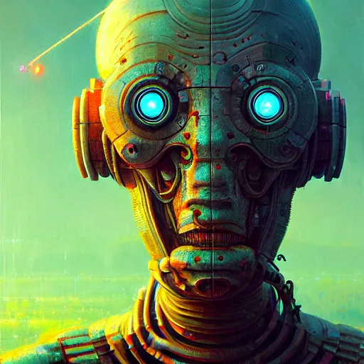 Prompt: intricate cyborg, hyper realistic digital painting by simon stalenhag, beksinski, thomas kinkade, greg rutkowski, sharp focus, dramatic lighting