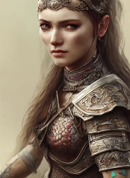 Prompt: detailed realistic character concept illustration pastel painting of a warrior princess in detailed clothing, insanely detailed and intricate, octane render, sss, postprocessing