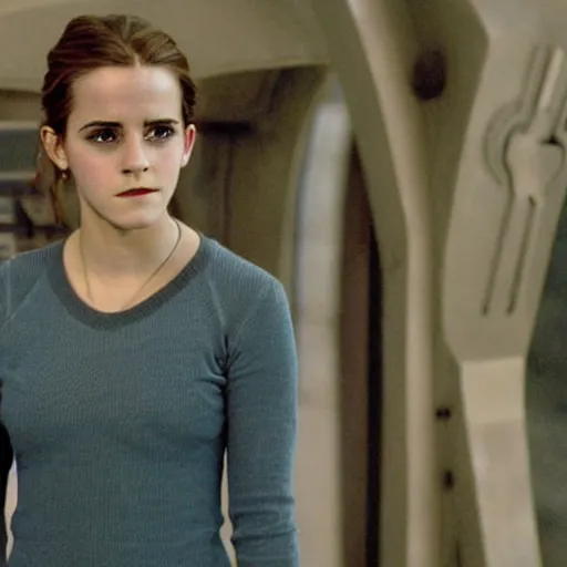 Image similar to beautiful still of Emma Watson in Stargate SG-1 in front of the stargate