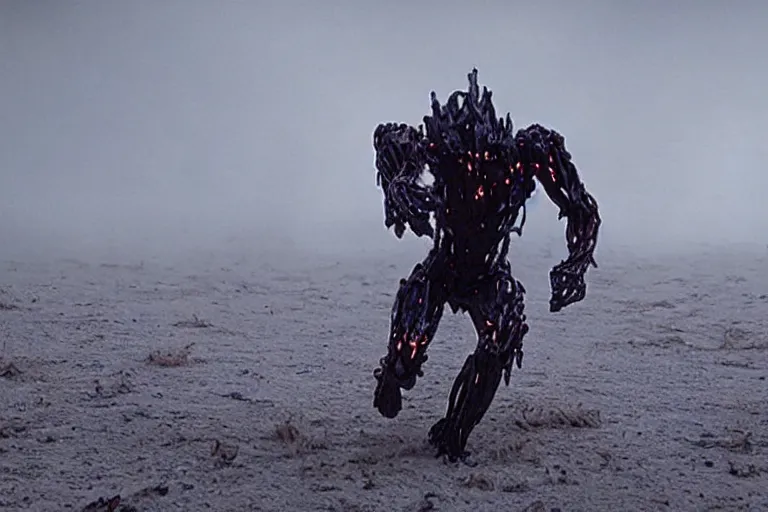 Prompt: VFX movie of cybernetic beast man lunging by Emmanuel Lubezki