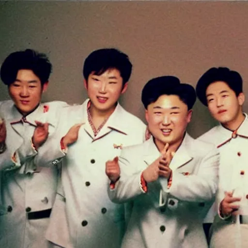 Image similar to kim jong - un in a korean boy band, polaroid picture