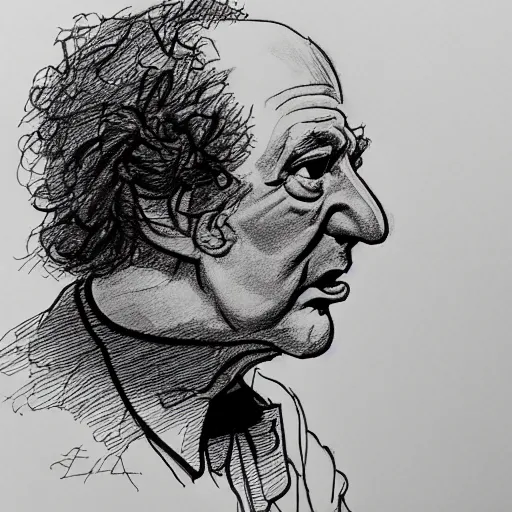 Image similar to a realistic yet scraggly portrait sketch of the side profile of a stern and sophisticated larry fine, trending on artstation, intricate details, in the style of frank auerbach, in the style of sergio aragones, in the style of martin ansin, in the style of david aja, in the style of mattias adolfsson