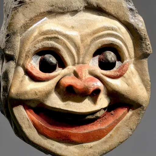 Image similar to grotesque medieval sculpture of howdy doody, detailed rough stone texture