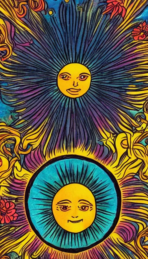 Image similar to the sun, art, anime, bright light, positive vibes based on the Tarot card The Sun