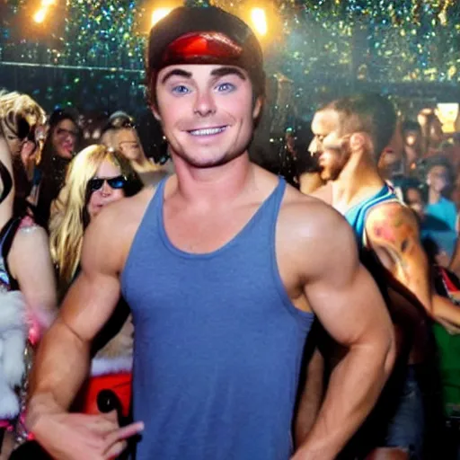 Prompt: Zach Efron at a Rave