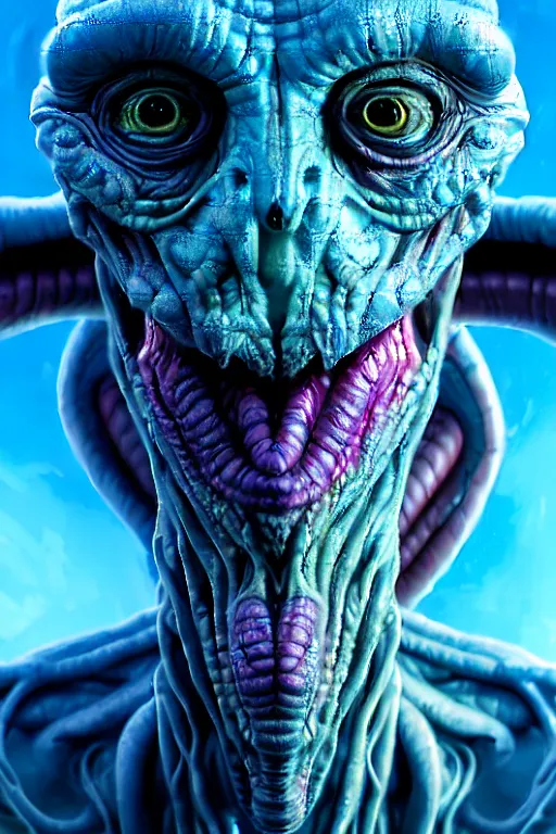 Prompt: hyperrealistic close-up pastel rococo alien! man highly detailed concept art eric zener elson peter cinematic hard blue lighting high angle hd 8k sharp shallow depth of field, inspired by David Paul Cronenberg and Zdzisław Beksiński