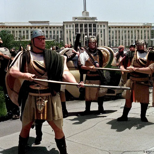 Image similar to roman legions shooting in front of the pentagon ( 2 0 0 3 )