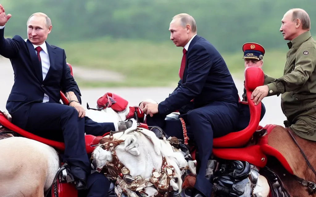 Image similar to vladimir putin rides on the back of alexander lukashenko