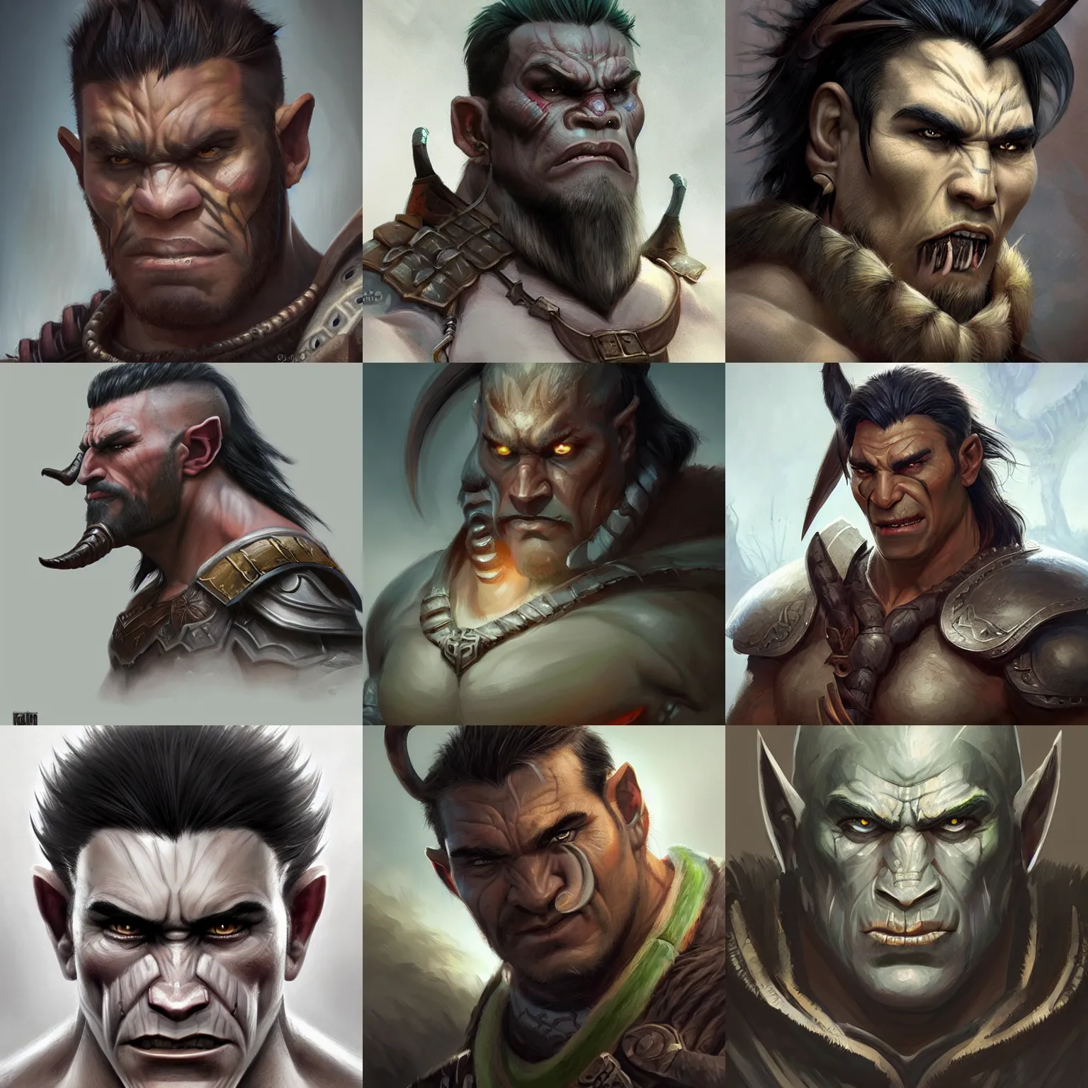 Prompt: half - orc, warrior, undercut hair, tusks, d & d, fantasy, portrait, highly detailed, headshot, digital painting, trending on artstation, concept art, sharp focus, illustration, art by artgerm and greg rutkowski and magali villeneuve