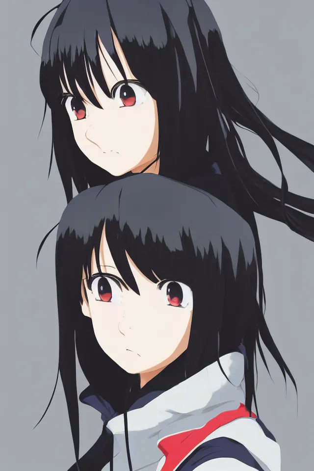 Image similar to anime visual, portrait of a young black haired girl wearing hoodie in a school, cute face by yoh yoshinari, katsura masakazu, studio lighting, dynamic pose, dynamic perspective, strong silhouette, anime cels, ilya kuvshinov, cel shaded, crisp and sharp, rounded eyes, moody