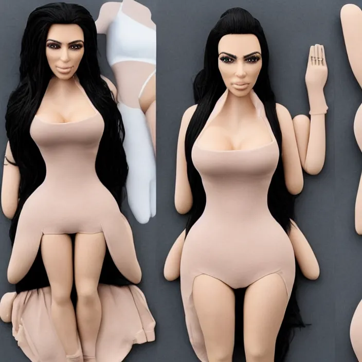 Image similar to Kim Kardashian, A life like blow up doll of Kim Kardashian, blow up doll, detailed product photo