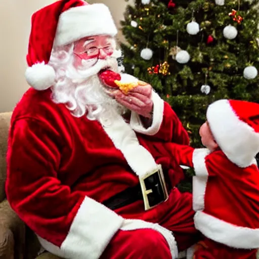 Image similar to santa unhinging his jaw while eating a child