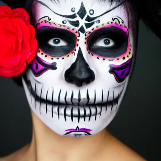 Prompt: roller derby woman dia de muertos makeup, photorealistic, high definition,