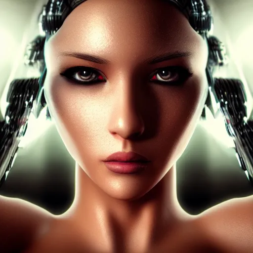 Prompt: “sensual woman cyborg, futuristic, octane render, hyper realism, high detail”