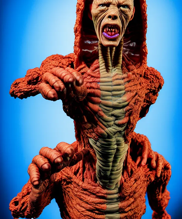 Image similar to hyperrealistic rendering, universal mummy by art of skinner and richard corben and jeff easley, product photography, action figure, sofubi, studio lighting, colored gels