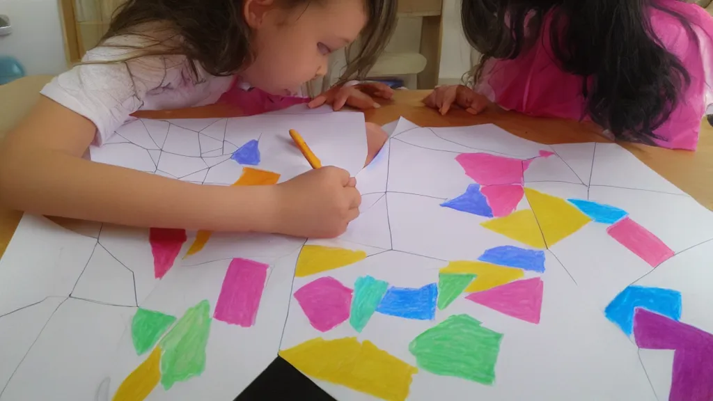 Prompt: child's drawing her complex polygon bower