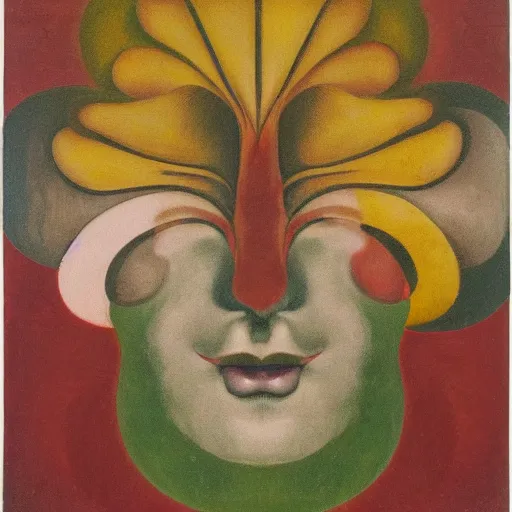 Image similar to floral face portrait by leonetto cappiello and wojciech siudmak and ernst fuchs, anni albers, oil on canvas