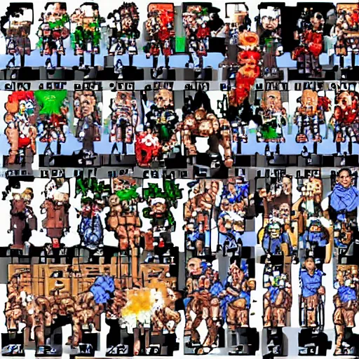 Image similar to pixel art of street fighter alpha 3 character select featuring a bunch of characters from tsutomu nihei