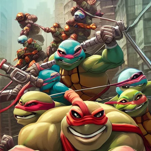 Image similar to hero world teenage mutant ninja turtles, behance hd by jesper ejsing, by rhads, makoto shinkai and lois van baarle, ilya kuvshinov, rossdraws global illumination