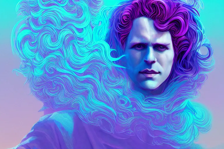 Prompt: cell shaded, muted vaporwave ombre. double exposure, druid of creativity, flowing hair, beautiful character fashion design, by josan gonzalez, shag, nagel, and paul lehr and david heskin and seb mckinnon and jared s. merantz and alex grey, hi - fructose, 8 k, digital matte painting