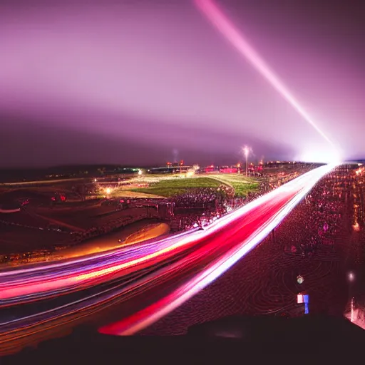 Prompt: podracing long exposure under night lights huge crowds hyperrealistic award - winning photography nikon