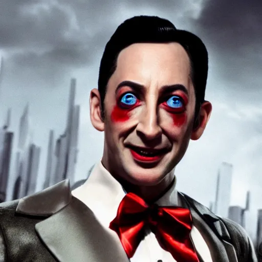 Image similar to pee wee herman as a mad max villain, movie still, highly detailed, high quality, 8 k, realistic face