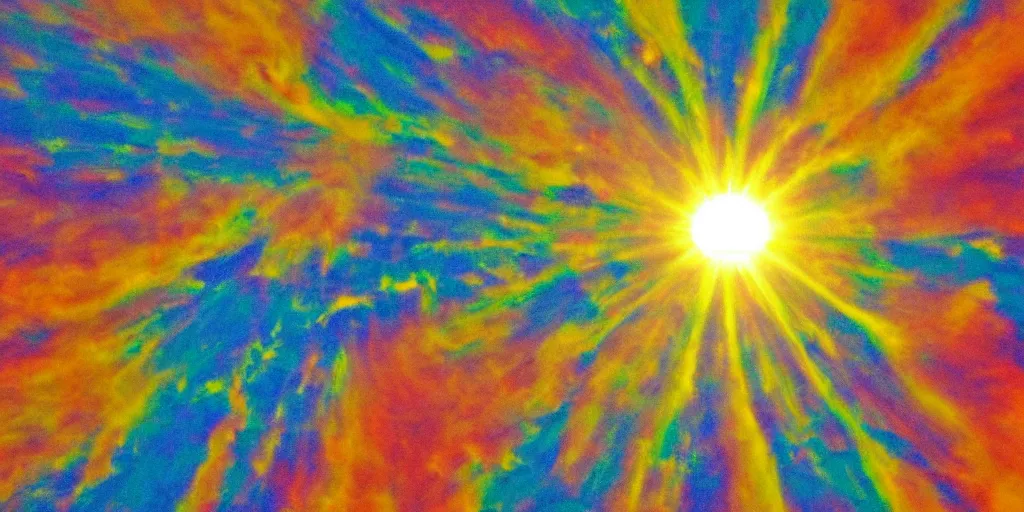 Image similar to sun farting into the universe, bright colours