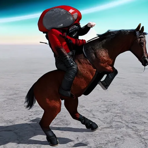 Prompt: a! horse! riding on a cosmonaut photorealistic