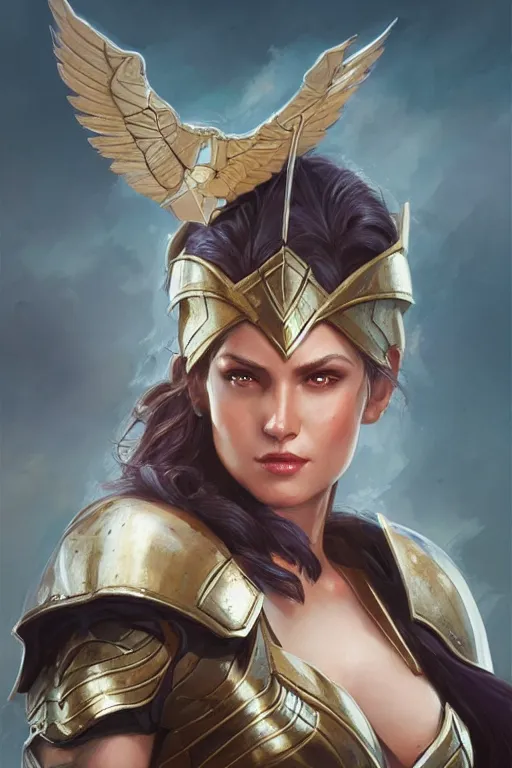 Image similar to amazon valkyrie athena, d & d, fantasy, portrait, highly detailed, headshot, digital painting, trending on artstation, concept art, sharp focus, illustration, art by artgerm and greg rutkowski and magali villeneuve