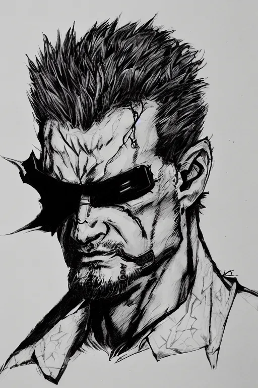 Prompt: portrait of punished duke nukem, concept art by yoji shinkawa, felt tip pen