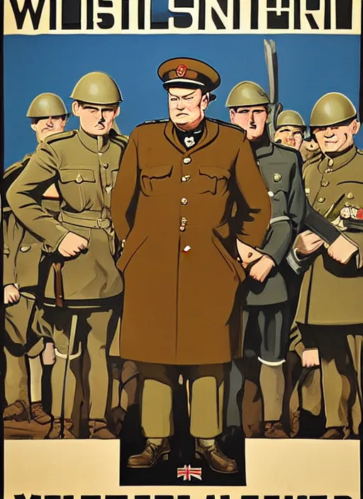 Prompt: winston churchill captain england 🦸 standing on a pile of defeated, beaten and broken german soldiers. captain england wins wwii. brittish wwii propaganda poster by james gurney and pixar. overwatch.
