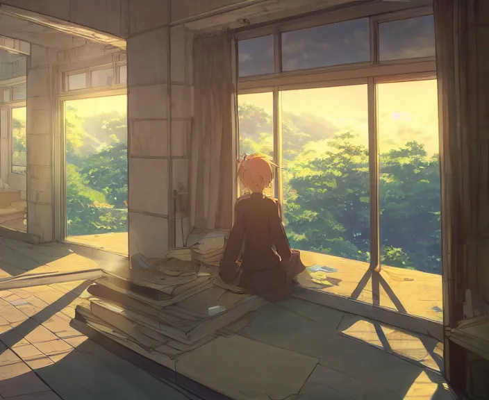 Prompt: a school building peaceful and serene incredible perspective, soft lighting, 4K, Your Name., Beautiful, ultra detailed, anime scenery concept art by Makoto Shinkai