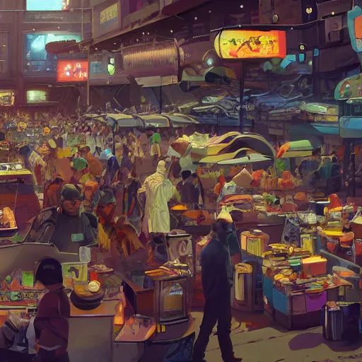 Image similar to busy sci - fi flea market by pu hua, artstation contest winner