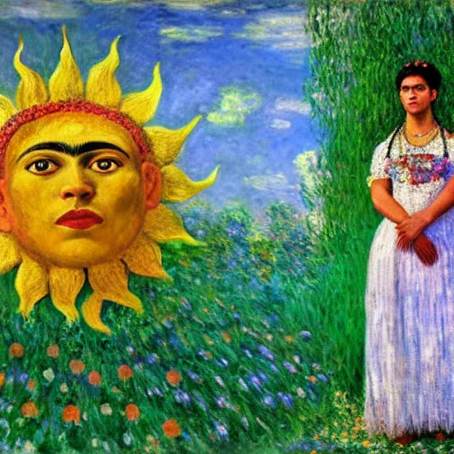 Image similar to midsommar god of sun by claude monet, frida kahlo